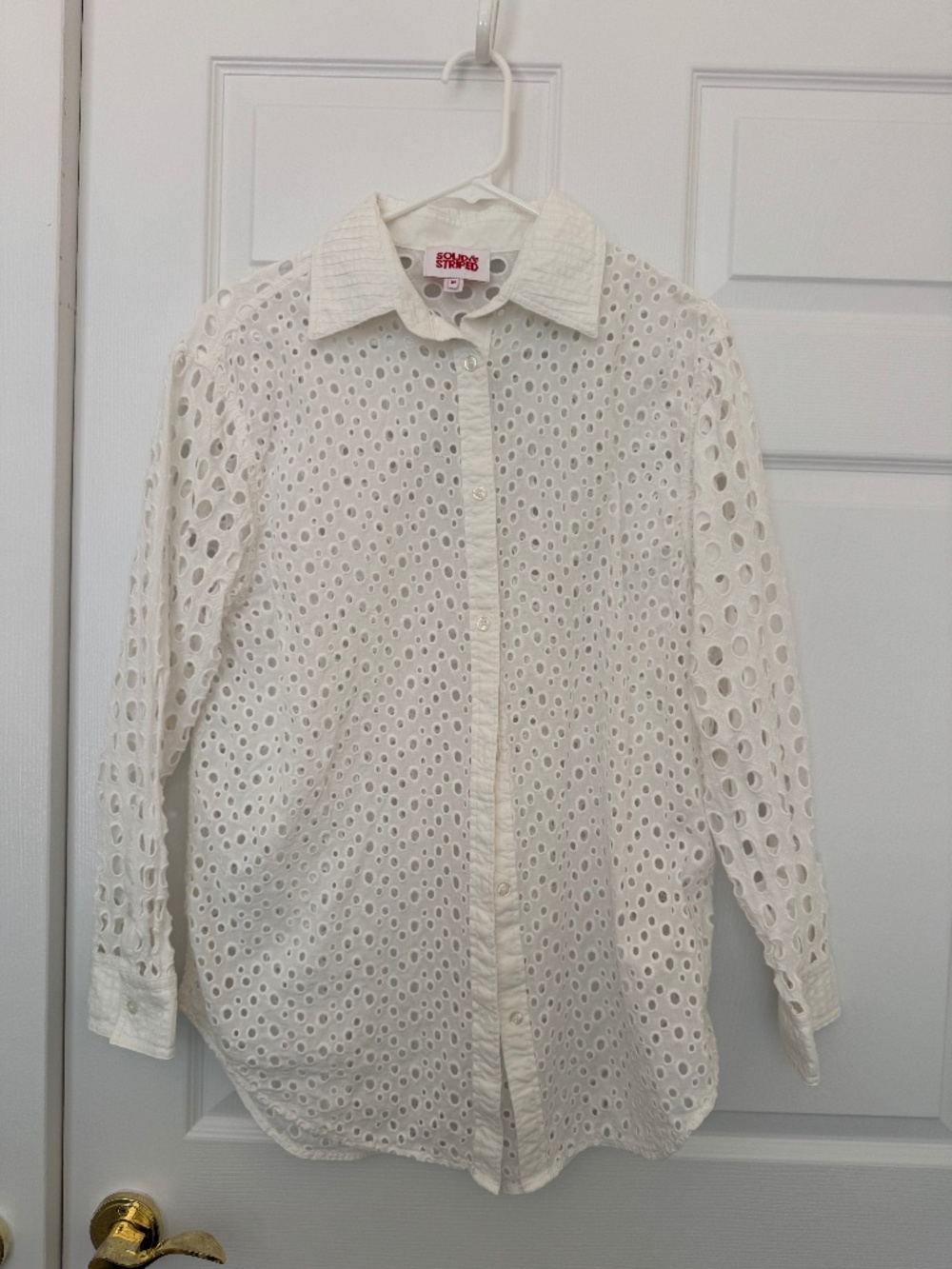Solid & Striped White Eyelet Button Down Shirt Oversized Cotton Cover Up Size M